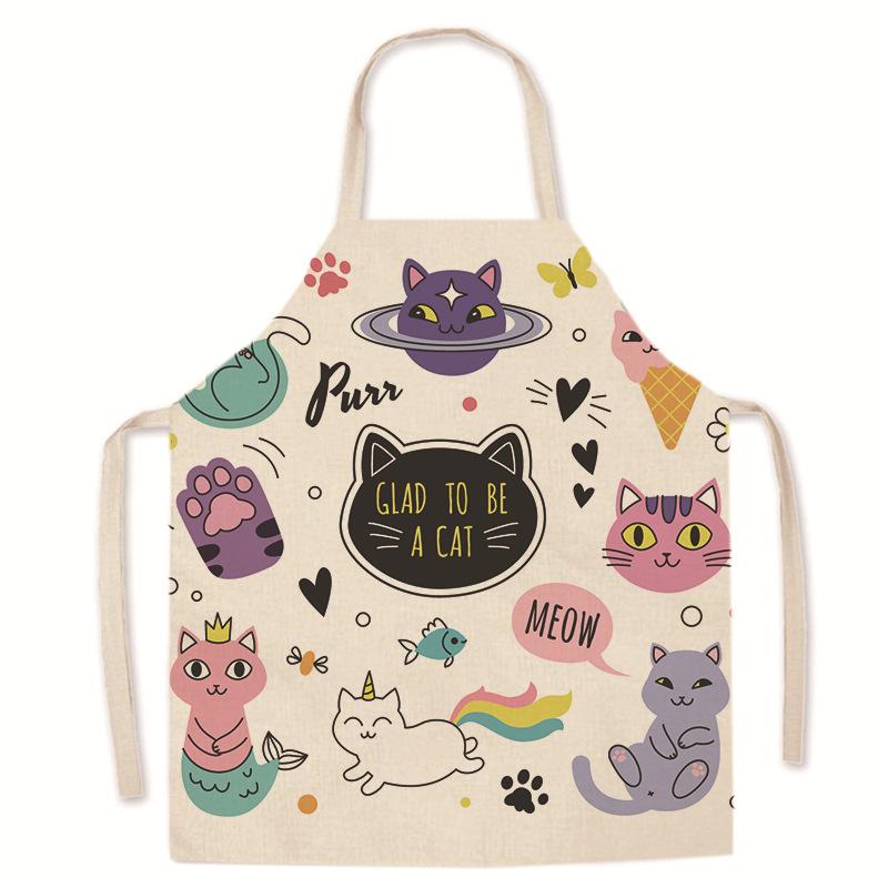 Koch-/Backschürze, Leinenschürze mit Cartoon-Katze, Sling-Design, Küchenbedarf, schmutzabweisende, wasserdichte Reinigungsschürze, Unisex-Schürze