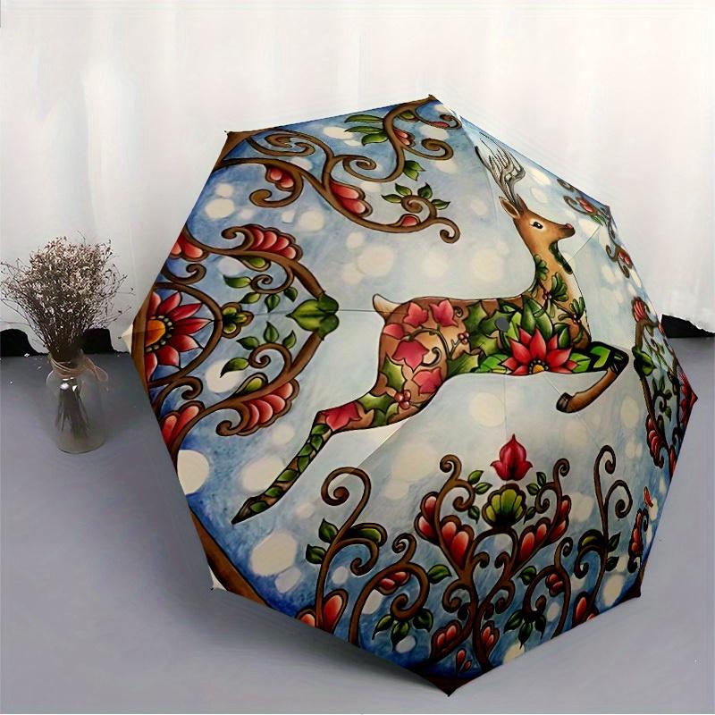 1pc Winter Deer Automatic Open/close Umbrella, 8-Rib Sturdy Structure, Portable Travel Umbrella, Parties, Everyday Use, 11178