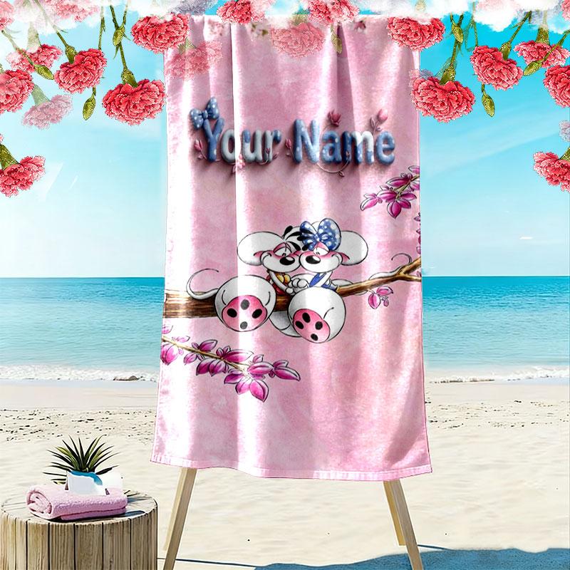 Diddl Custom Name Print Beach Towel, Large Soft Quick Dry Towel for Beach Camping Swimming
