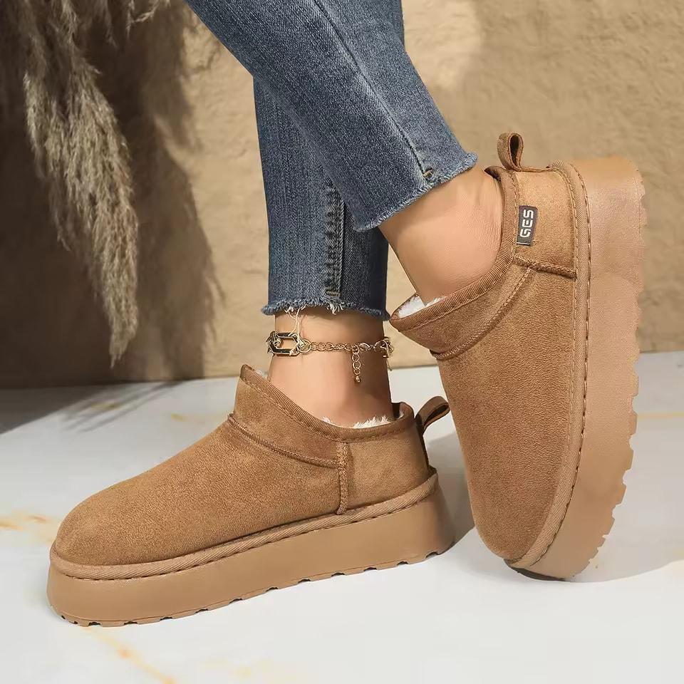 Зимние сапоги для женщин Зимние кашемировые теплые толстые подошвы без каблука, покрытые волосами, полутапочки из хлопка для женщин 36 коричневый