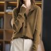 Autumn and Winter Woolen Cashmere Sweater Women's Self-Cultivation Half High Neck Cardigan Warm Knitted Sweater Women