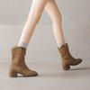 Krazing Pot Cow Suede Nubuck Winter Round Toe Modern Boots Med Heels Slip On Five-Star Decoration Women Mid-calf Boots