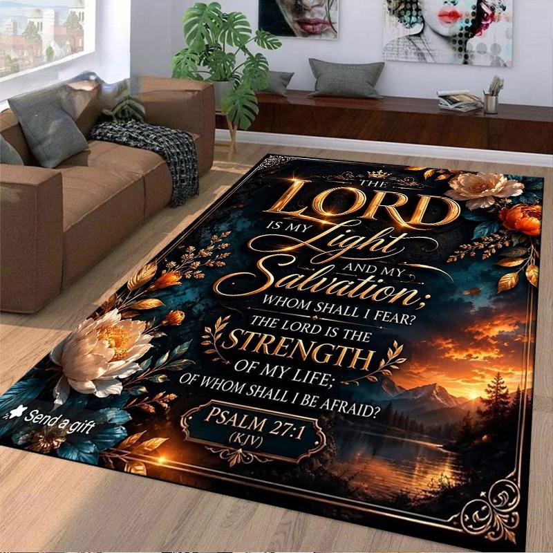The Lord Is My Light Psalm 27:1 Non-slip Rug Suitable for Living Room and Bedroom Sofas