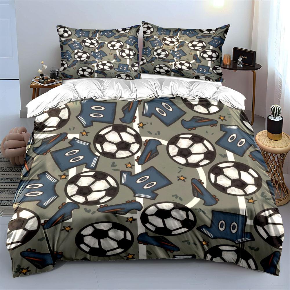 Cartoon Soccer Jersey And Ball Pattern 3Pcs Bedding Set Soft Microfiber Bed Sheet Pillowcase Set For Kids Sports Bedroom