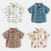 Boys' Car Printed Shirt Pure Cotton Summer Baby Boy Short Sleeve Shirt Children Dinosaur Half Sleeve Tops Seaside Vacation