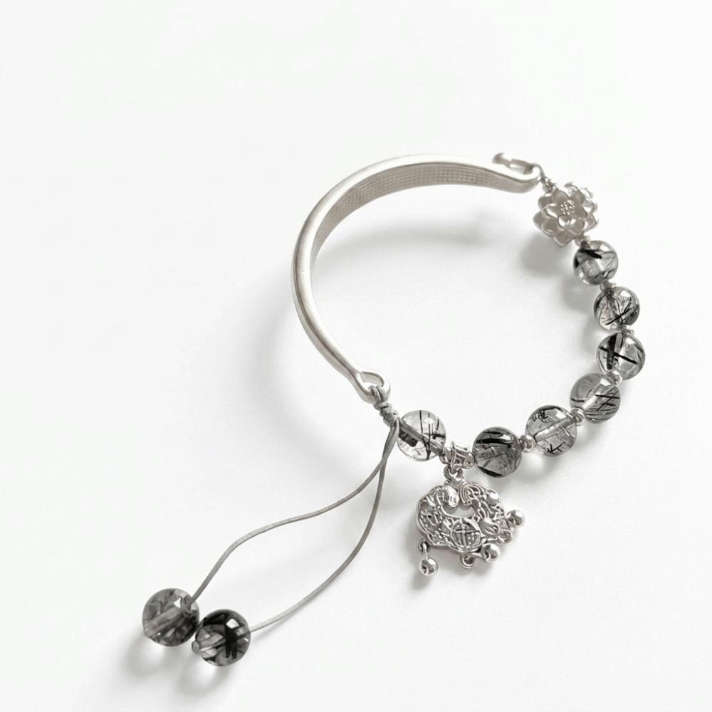 

Adjustable Chinese Style Bracelet Beaded Chain Crystal Glass Beaded Bracelet For Women Black B