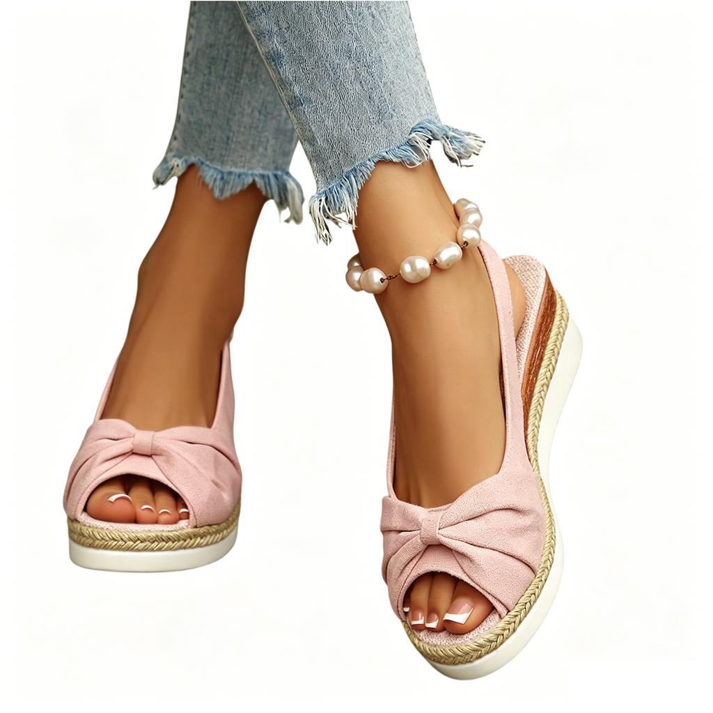 Women's Slingback Sandals Knotted Front Open Toe Wedge Espadrille Platform Casual Summer Shoes with Adjustable Buckle Strap