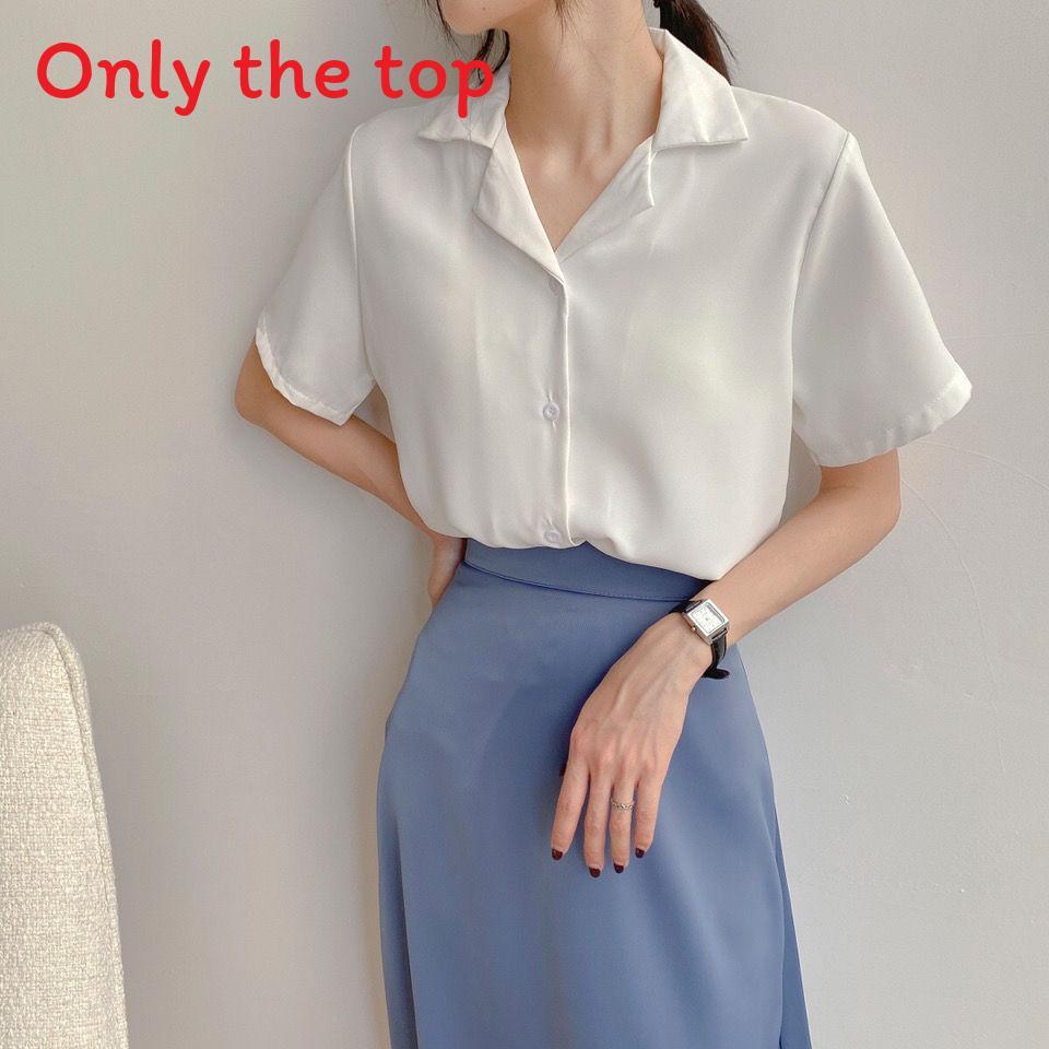 Womens Short Sleeve College Style Blouse With Splicing And Suit Collar For Summer Office Wear