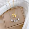 Cubic Zirconia Flower Pendant Necklace for Women 2025 New Fashion Stainless steel Jewelry Wedding Party Accessories