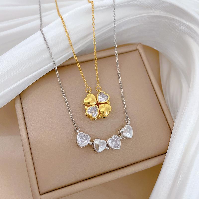 Cubic Zirconia Flower Pendant Necklace for Women 2025 New Fashion Stainless steel Jewelry Wedding Party Accessories