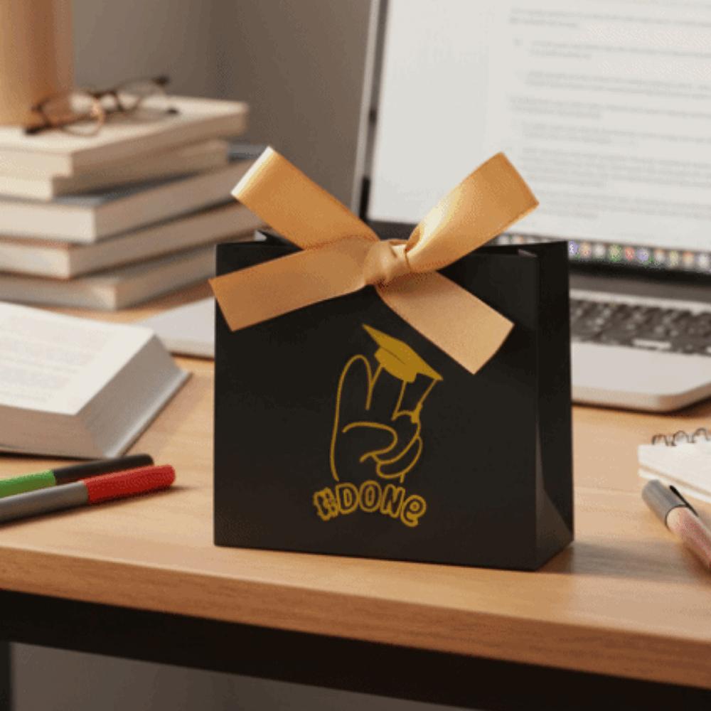 10Pcs Black Graduation Candy Box Gilded Pattern Folding Paper Pouches  Party Supplies