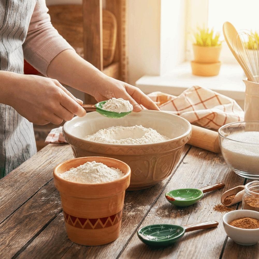 with Base Measuring Spoons Set Ceramic Cactus Ornament Kitchen Measuring Spoons  Seasoning Storage