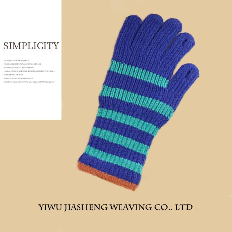 

Перчатки из искусственной кашемировой шерсти, трикотажные, полосатые, для женщин зимой, корейская версия, теплые и утолщенные, перчатки для езды на велосипеде с сенсорным экраном на два пальца