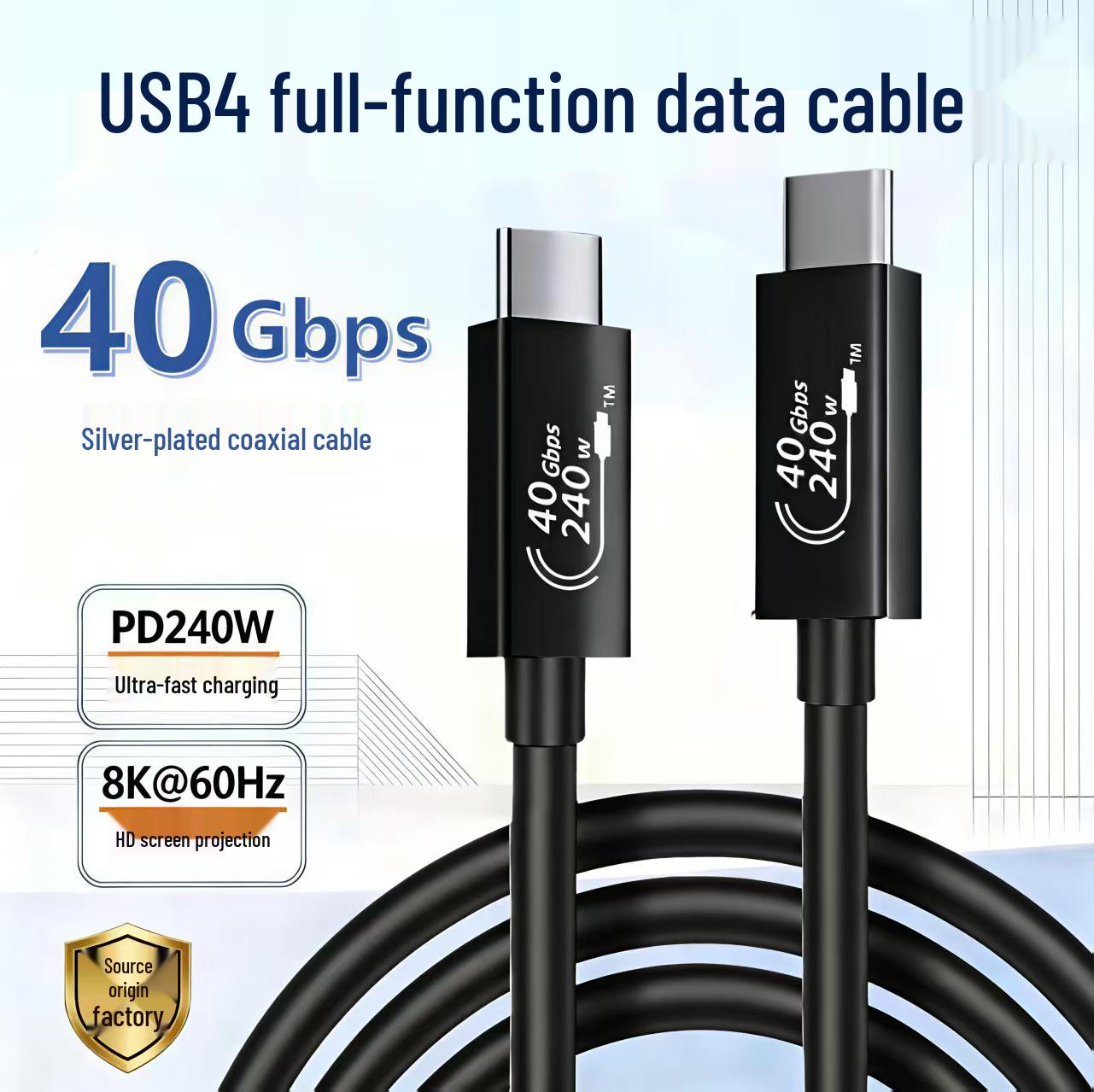 Thunderbolt 4 Data Cable: 240W Fast Charging, 40Gbps Type-C USB4 for Gaming & Office. 0.2m