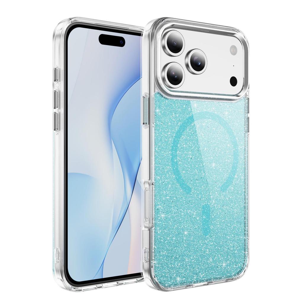Custodia protettiva magnetica glitterata per iPhone 17 Pro Max con pulsanti in lega di alluminio