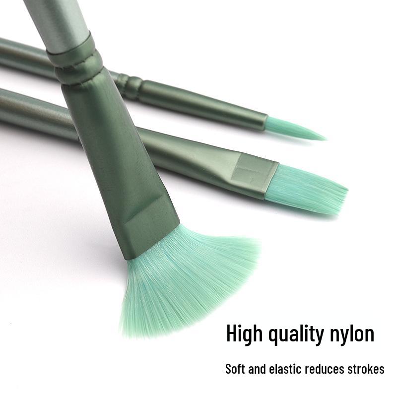 Green Handle Nylon Art Painting Brush Set - Watercolor, Acrylic, Oil - Multiple Specifications for Kids