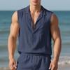 Fashionable Lapel Sleeveless Cardigan Linen Loose Simple Beach Men’s Casual Shirts
