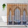 Tenda da Doccia Marocchina 3D Cancello Invecchiato Motivo Geometrico Design Porta d'Ingresso Ingresso Stile Orientale Architettonico Tende da Bagno