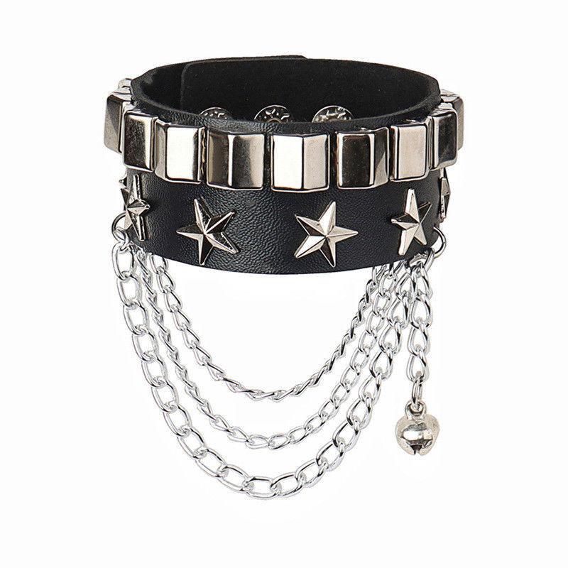 1Pc Fashion Punk Gothic Skull Rivets Dark Vintage Couple Leather PU Bracelet Couple Bracelet Bracelet