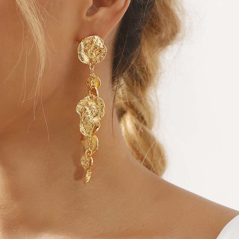 Vintage Metal Geometric Round Drop Earring for Women Exaggerated Gold Color Long Circle Pendant Earrings Zircon Accessories