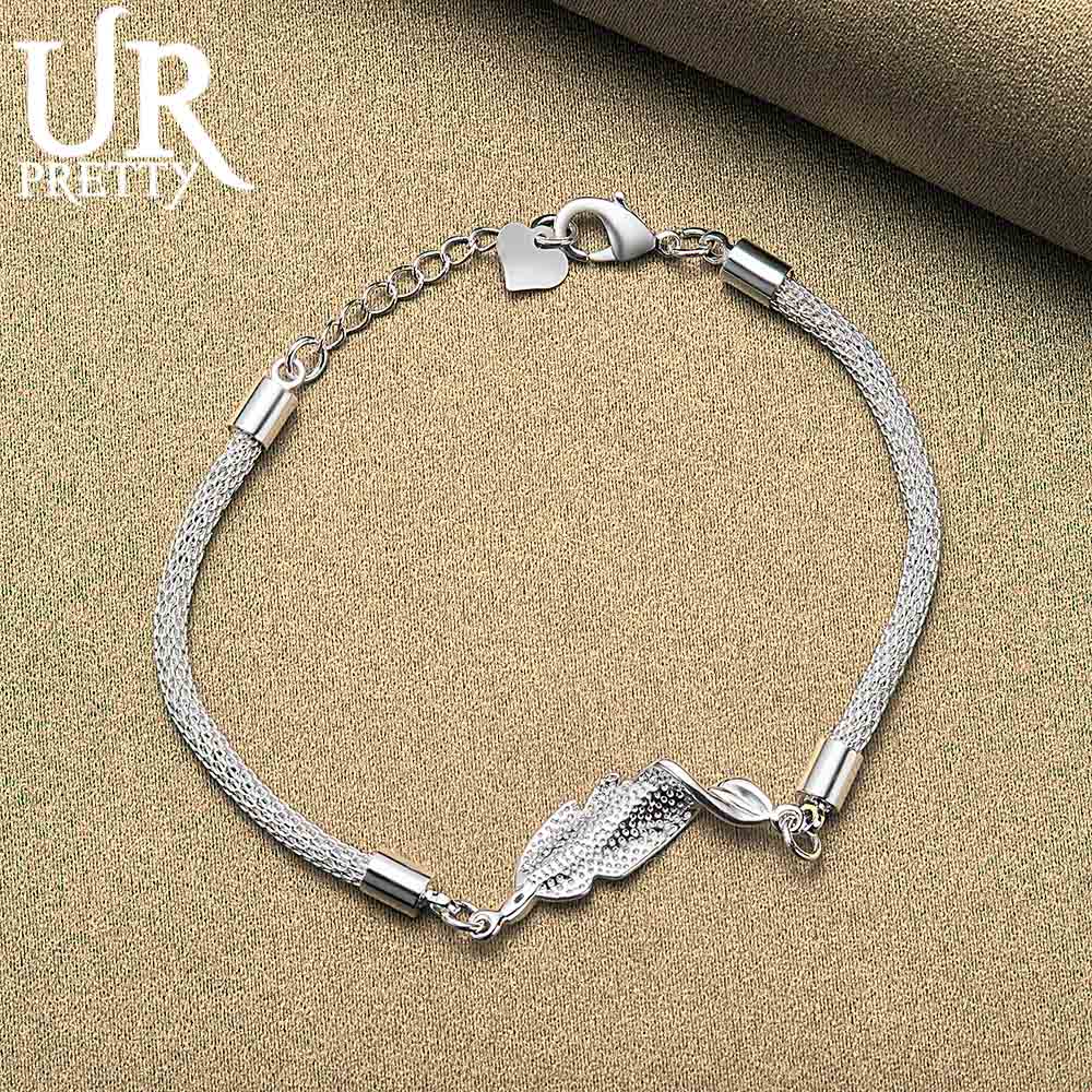 925 Sterling Silver Mesh Snake Heart Chain Bracelet Fashionable Wedding Jewelry