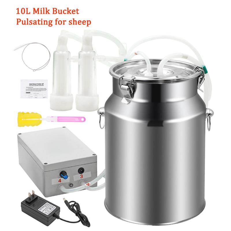10L Cattle/Goat Milking Machine 220V Cattle Electric/Pulsating Milking Machine Stainless Steel Milker Bucket Vacuum Pump