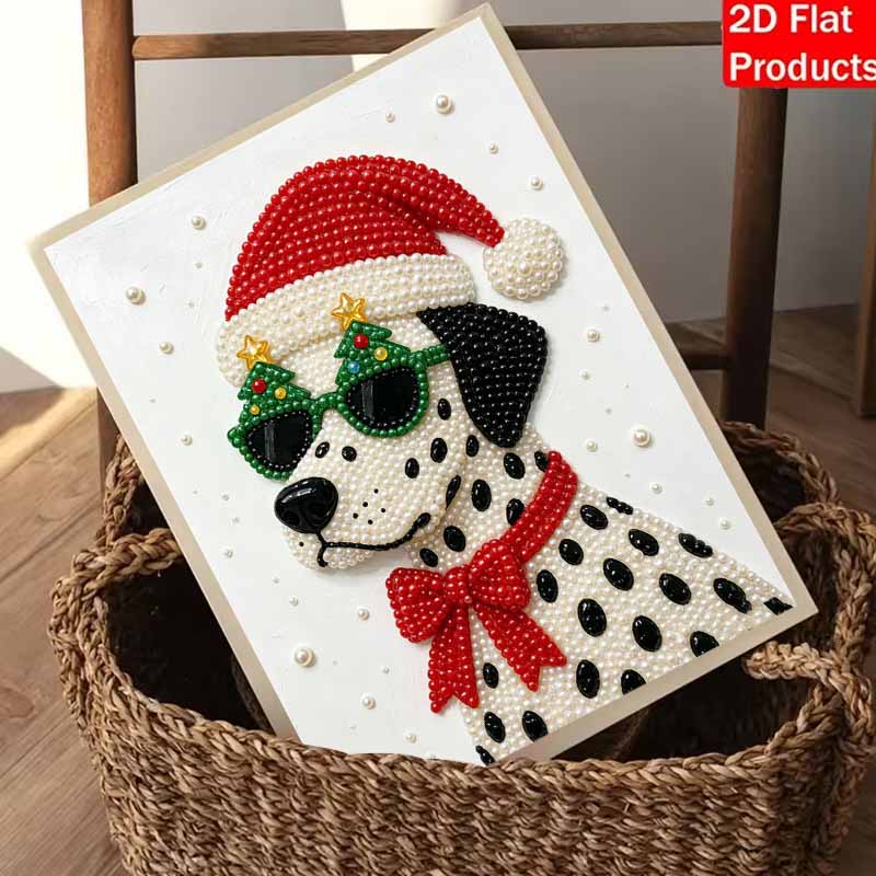 Christmas Pearl Painting Kit Handmade DIY Dalmatian Dog With Santa Hat And Glasses Home Decoration Painting