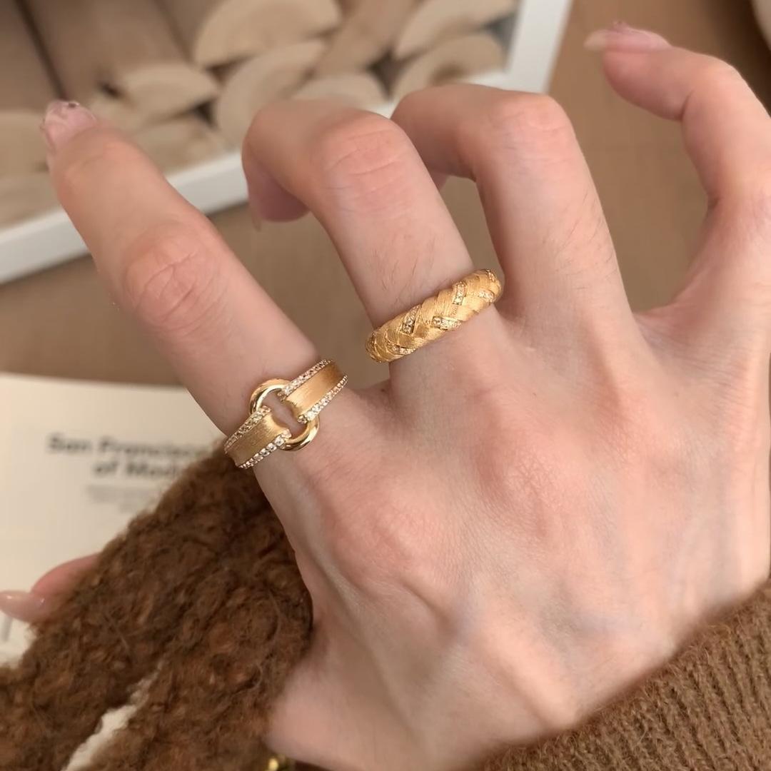 

Niche Retro Hand-Brushed Woven Wheat Ear Ring Simple Lock Ingot Ring Women S Ring Adjustable Opening