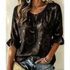 Women's Brown Lace Floral Print Tie Front Blouse, Casual Loose Top for Spring Summer Daily Wear