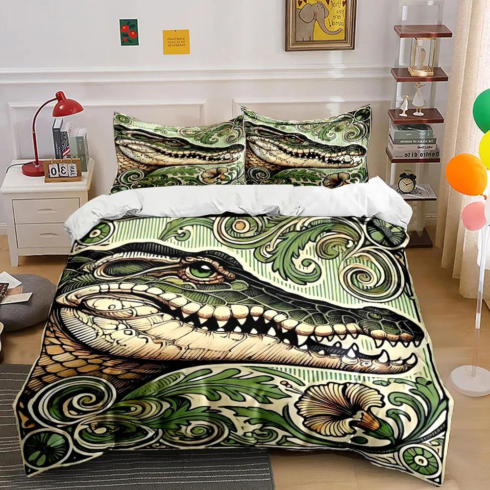 Crocodile Art Decor Set Soft Comfortable Duvet Cover Bedding Set Included 1*Duvet Cover & 2*Pillowcases Gift