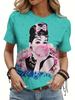 Graffiti Cartoon Art Painting Women's Round Neck T-Shirt Fashion Casual Full Printed T-Shirt Round Neck Short Sleeve Top