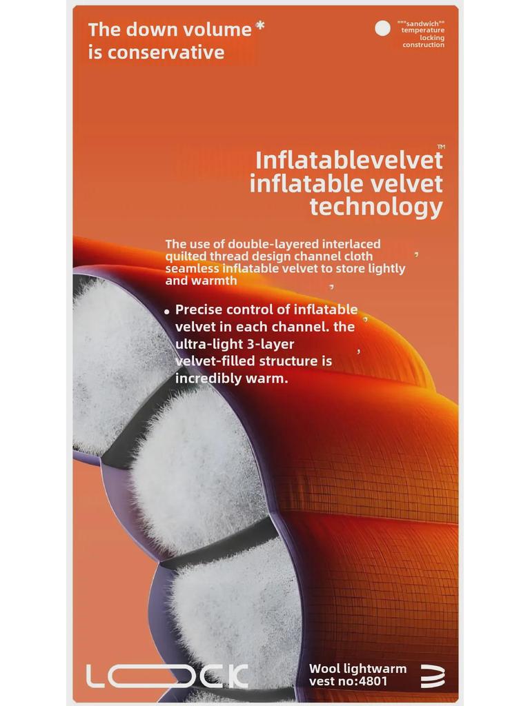 Unisexowa nadmuchiwana kamizelka z aksamitu: 100% Wełna Owcza, Lekka, Ciepła, Odzież Codzienna Jesień/Zima.