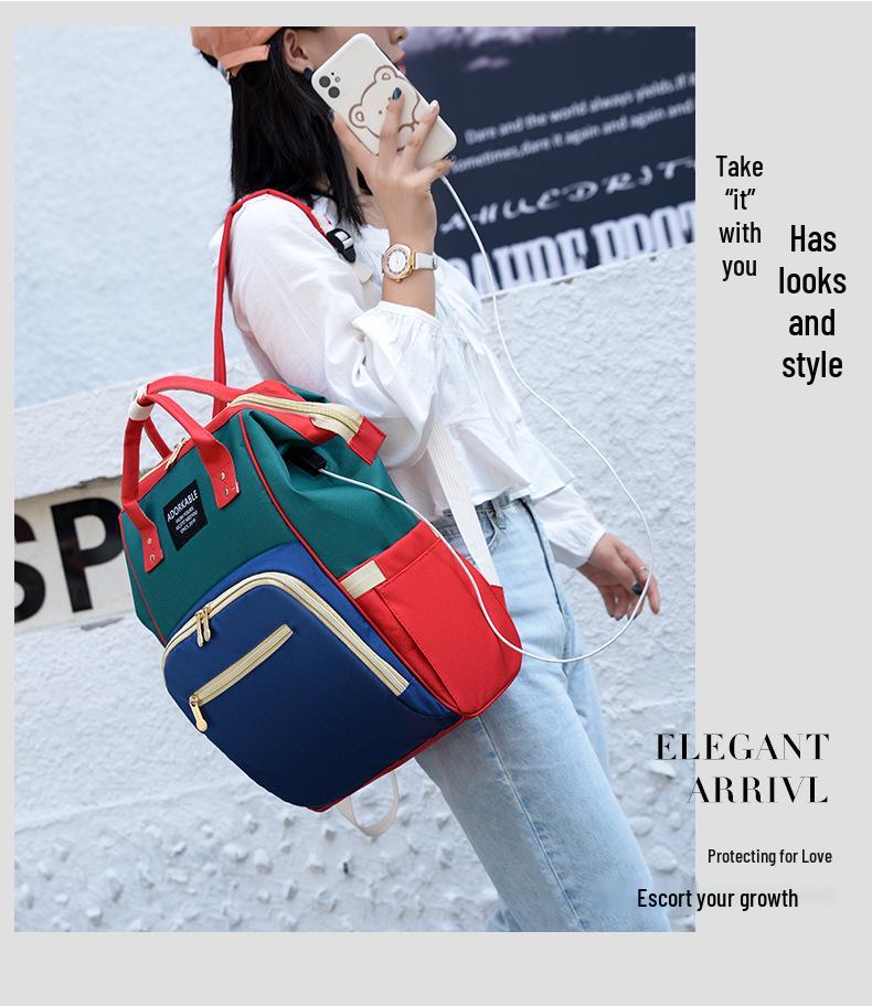 Upgraded Large Capacity Waterproof Mummy Bag - Lightweight Double Shoulder Mother & Baby Color Block Bag