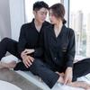 1011 New Couple Pajamas Women's Summer New Long-sleeved Ice Silk Simple Fashion High-end Loungewear Spring and Autumn