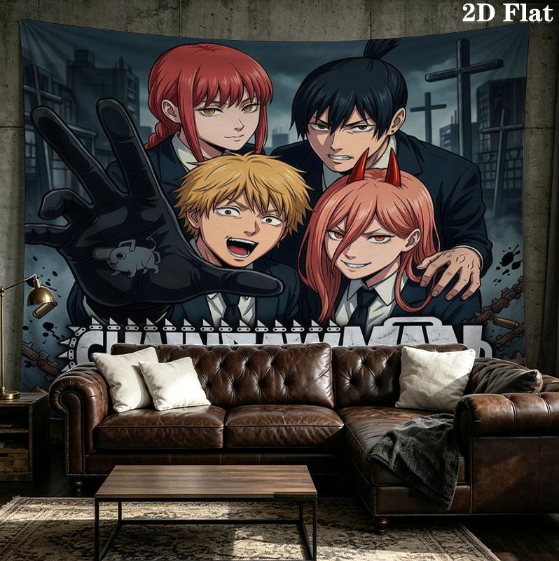 Chainsaw Man Wall Tapestry Aesthetic Wall Hanging Printed Fabric Blanket Decorative Tapestries For Bedroom Living Room Home Decor