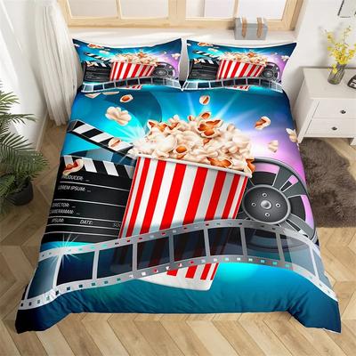 Povlečení na přikrývku Movie Time Kreslený Popcorn Ložní souprava Mikrovlákno Vzor filmu Povlak na přikrývku Dekorace domácího kina Sada na královskou postel