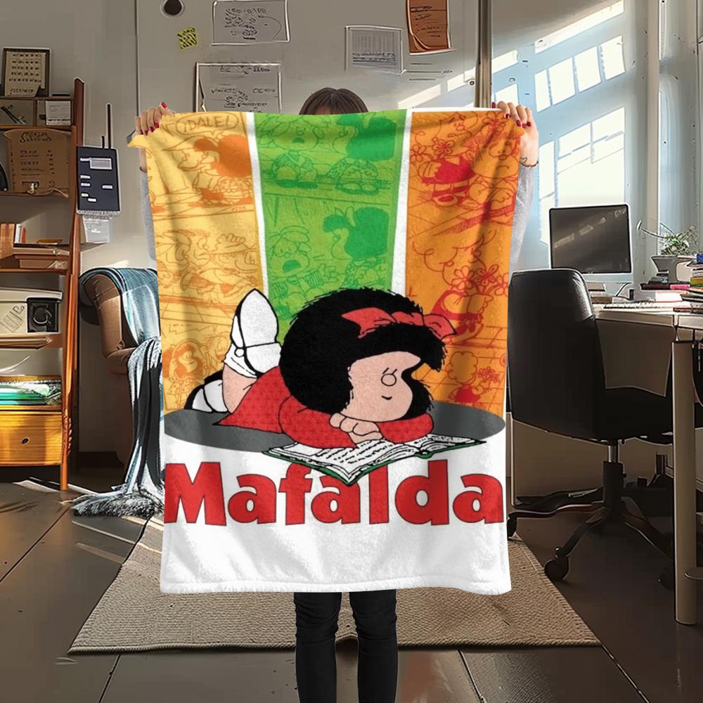 1PC Mafalda Print Flannel Blanket, High quality Comfortable for All Seasons, Home Decor, Warmth and Comfort, Perfect for Christmas Gifts 80