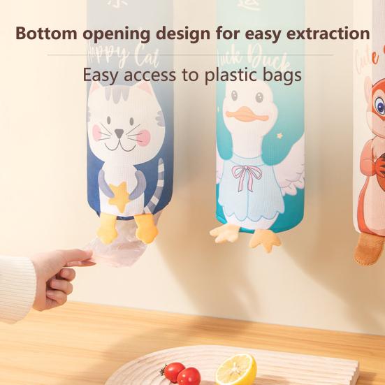 Waste Bag Organizer with Lanyard Bottom Opening Smooth Extraction Space-Saving Cartoon Pattern Garbage Bag Organizer Kitchen Supply