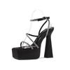 15Cm Ultra High Heel Thick Heel Waterproof Table Square Head Rhinestone Thin Belt Large Size Sandals Catwalk Shoes