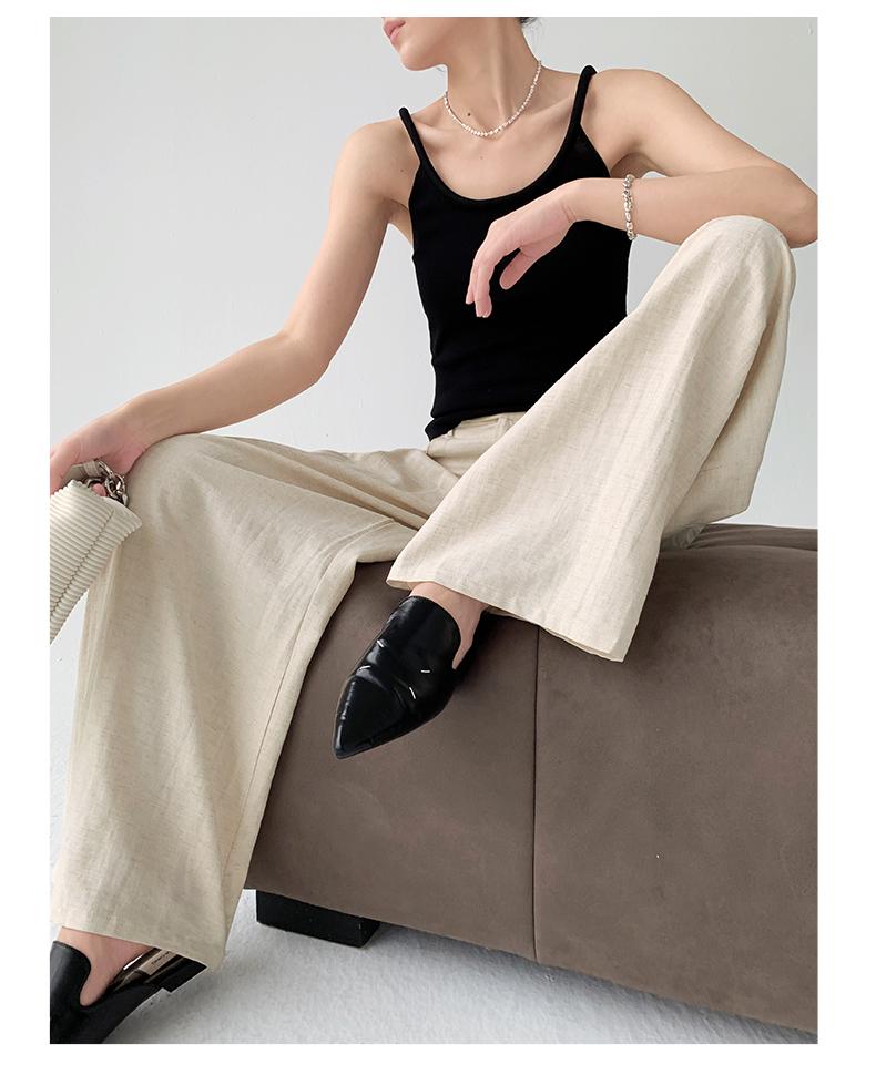 Women's Summer Wide-Leg Cotton Linen Trousers - Loose, Floor-Length, Casual Tencel Pants