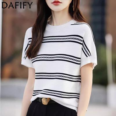 Damenmode Casual Sommer Frühling Streifendruck Kurzarm O-Ausschnitt Blusen & Hemden
