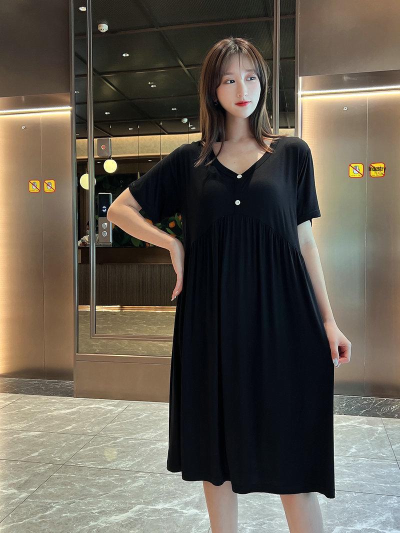 

Жіноча модальна сукня А-силуету з короткими рукавами на ґудзиках - Вільний крій, Великі розміри, Літня нічна сорочка XXL