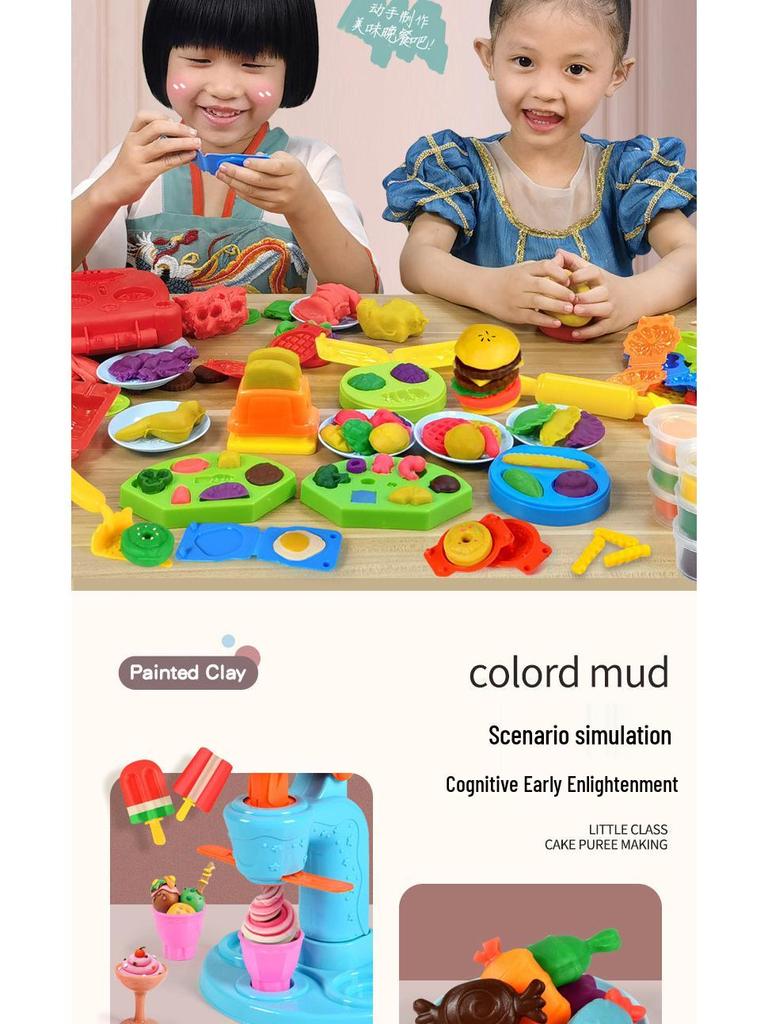 DIY Cake & Ice Cream Play Dough Noodle Maker Set - Clay Molds & Tools for Kids