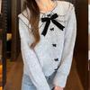 Bow lazy wind autumn and winter knitted cardigan top loose outer wear trendy doll collar short sweater women