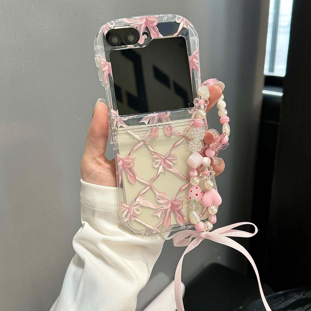 Korean Bow Tie Ballet Slipper Case For Samsung Galaxy Z Flip 6 5 4 3 5G Flip6 Flip5 3-piece Set Flip4 Cute Clear Soft Back Cover