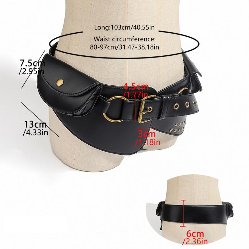 Rivets Studded PU Belt with Coin Pouch Fanny Bag Belt Waist Strap For Jeans Pants Daily Wear and Formal Event