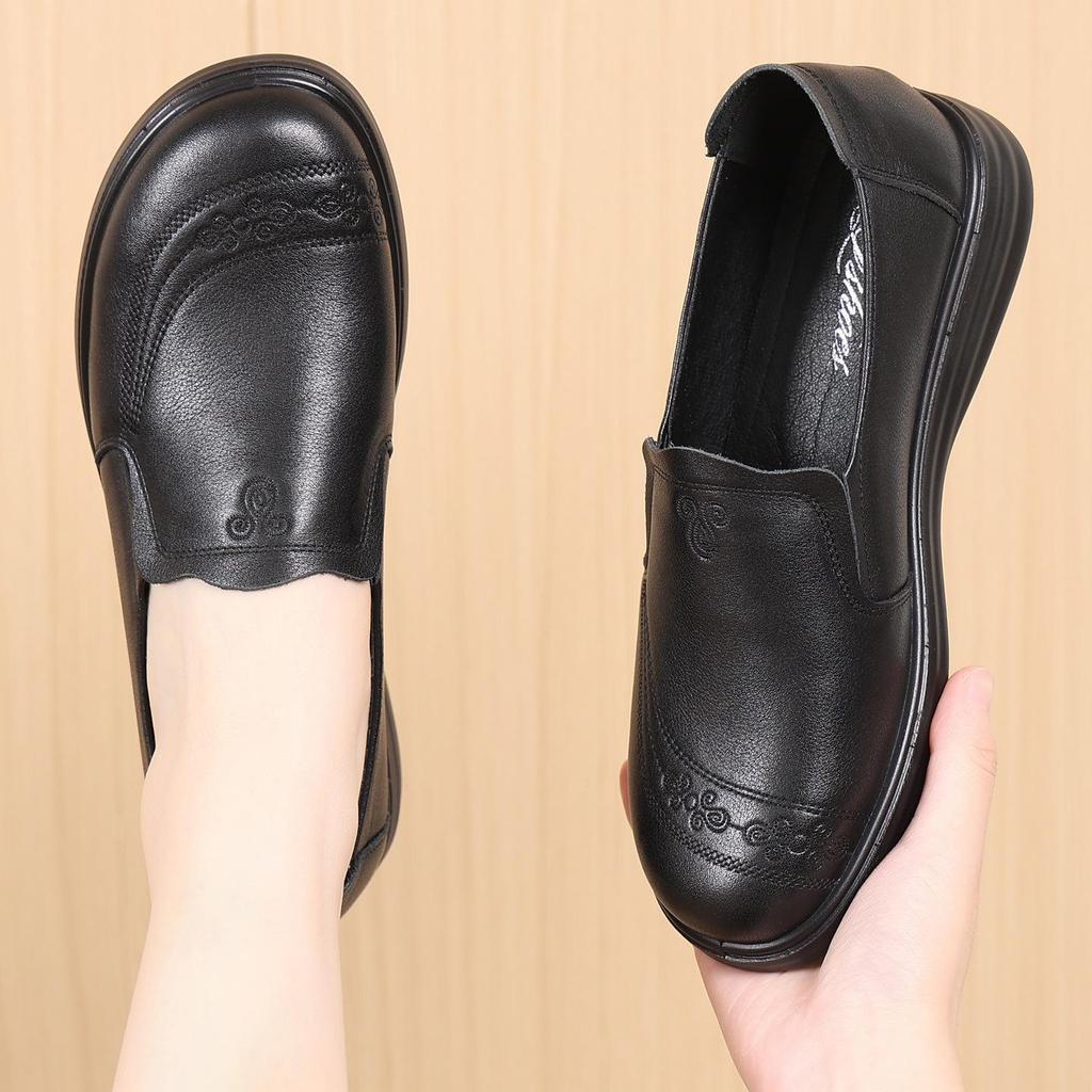 Autumn Flat Soft Sole Genuine Leather Non-Slip Shoes for Women - Comfortable Plus Size 801316