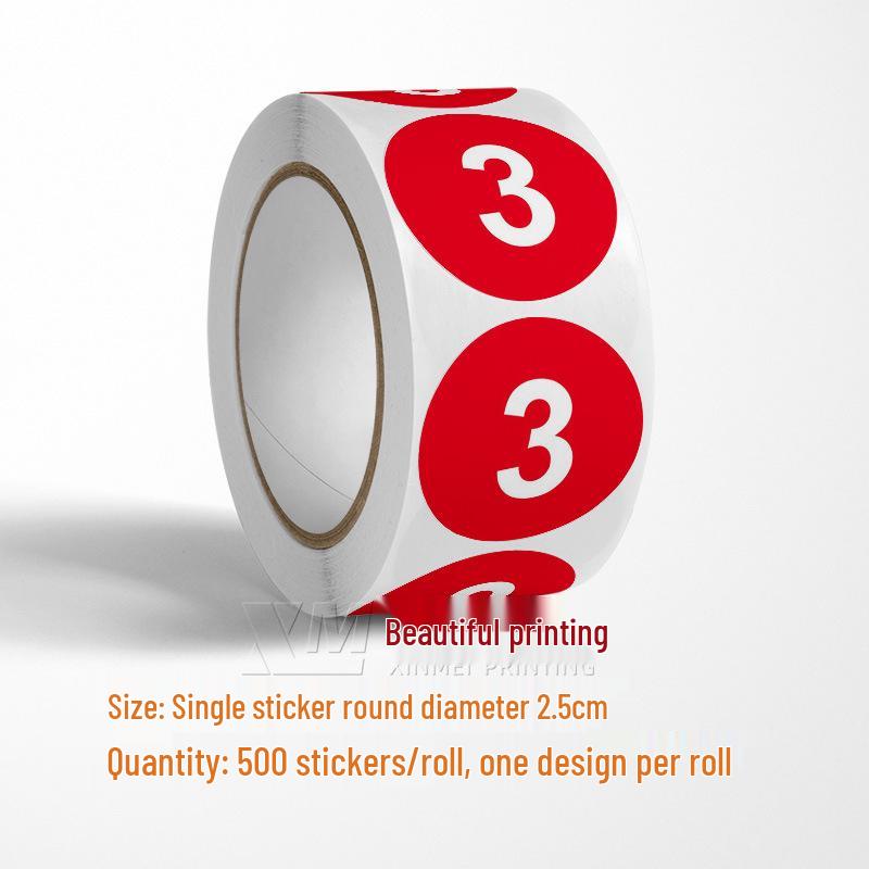 Adesivos Redondos Autoadesivos com Números 1-33 – Rolo de Etiquetas de Identificação Seriada Coloridas