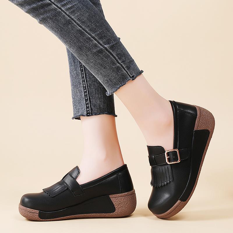 Women's Platform Loafers Lady Creepers Coffee Tassels Thick Sole Casual Slip on Height Increase Low Shoes