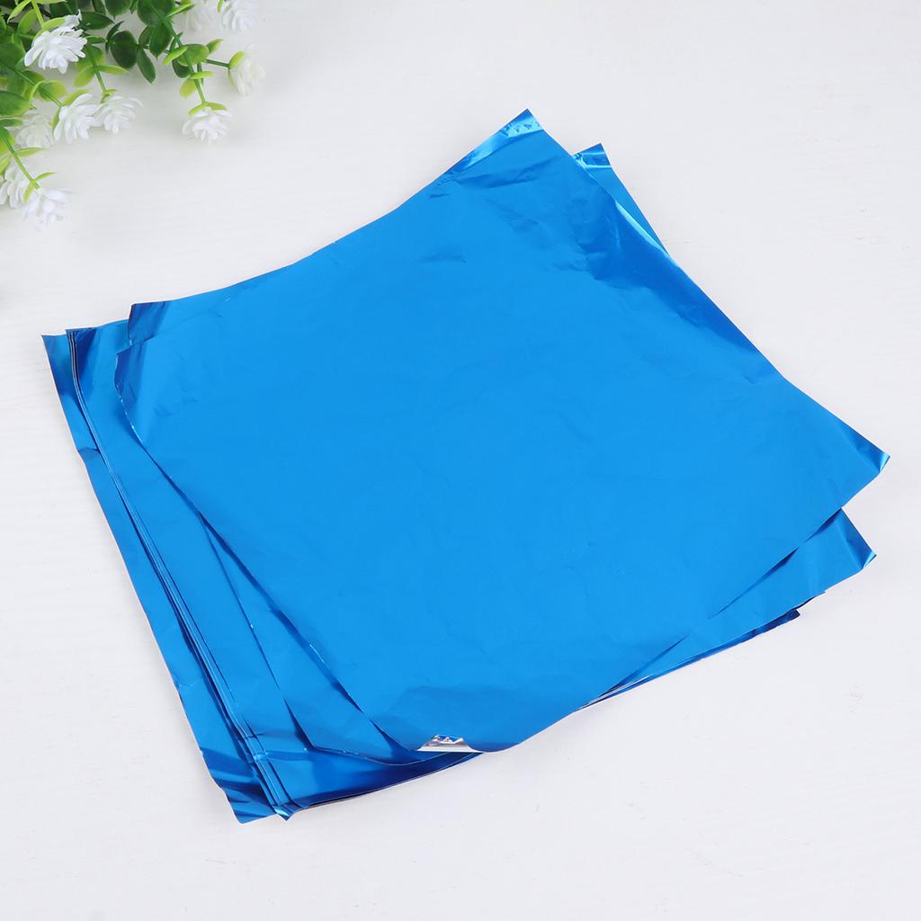 100pcs Food Packaging Aluminum Wedding Candy Wrapper Chocolate Tea Packing Foil for Home Shop Blue
